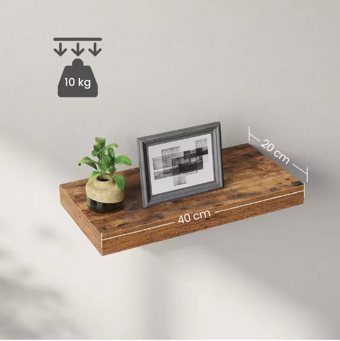 Vintage Wandplank – Zwevend Opbergrek van MDF en Staal 40x20x3,8 cm