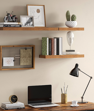 Vintage Wandplank – Zwevend Opbergrek van MDF en Staal 40x20x3,8 cm