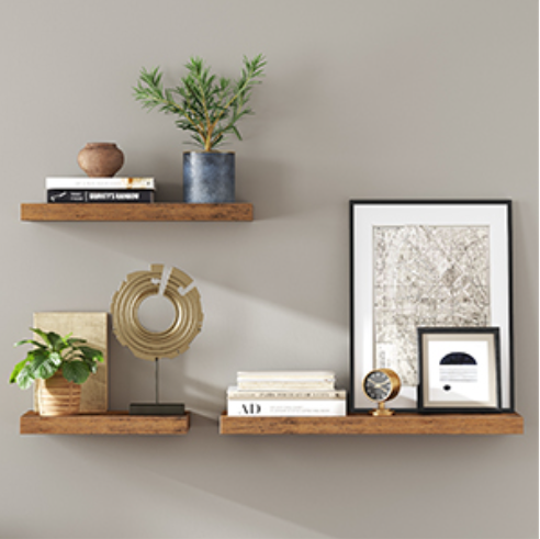 Vintage Wandplank – Zwevend Opbergrek van MDF en Staal 40x20x3,8 cm