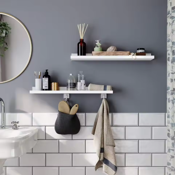 Set van 2 Zwevende Wandplanken – Wit Hoogglans Opbergrek 60x10x5 cm