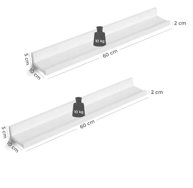 Set van 2 Zwevende Wandplanken – Wit Hoogglans Opbergrek 60x10x5 cm
