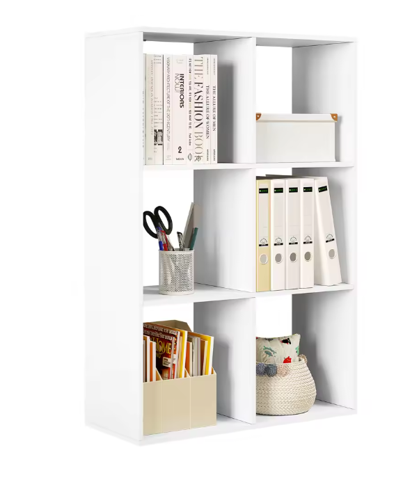 Witte Boekenkast met 6 Vakken – Staand Opbergrek 3 Niveaus 71x29x106 cm