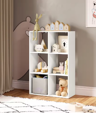 Witte Boekenkast met 6 Vakken – Staand Opbergrek 3 Niveaus 71x29x106 cm