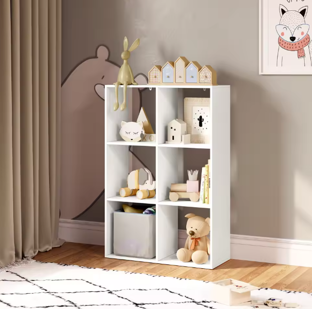 Witte Boekenkast met 6 Vakken – Staand Opbergrek 3 Niveaus 71x29x106 cm