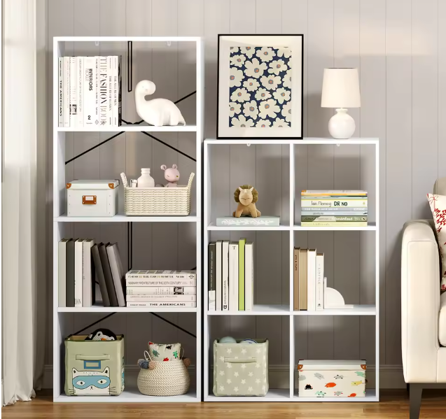 Witte Boekenkast met 6 Vakken – Staand Opbergrek 3 Niveaus 71x29x106 cm