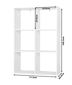 Witte Boekenkast met 6 Vakken – Staand Opbergrek 3 Niveaus 71x29x106 cm