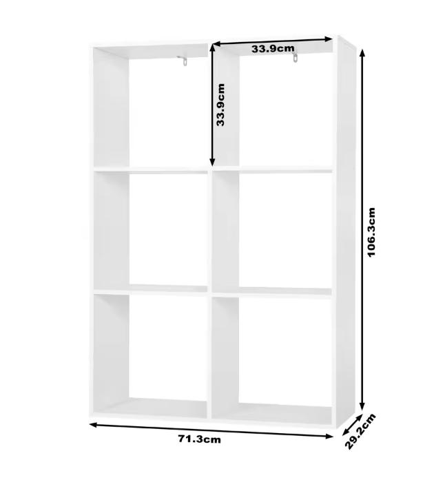 Witte Boekenkast met 6 Vakken – Staand Opbergrek 3 Niveaus 71x29x106 cm