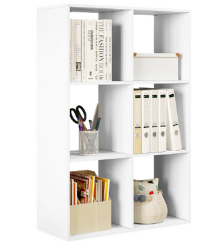 Witte Boekenkast met 6 Vakken – Staand Opbergrek 3 Niveaus 71x29x106 cm