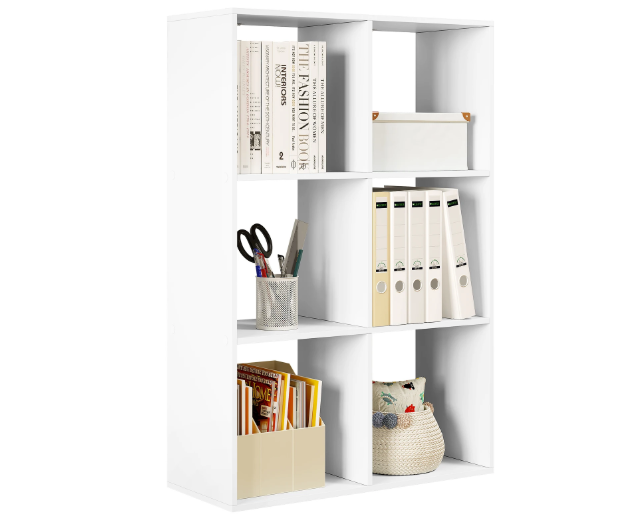 Witte Boekenkast met 6 Vakken – Staand Opbergrek 3 Niveaus 71x29x106 cm