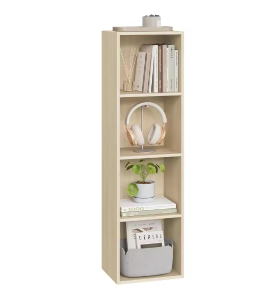 Smalle Boekenkast met 4 Vakken – Staand Opbergrek in Eikenhout 24x30x106 cm