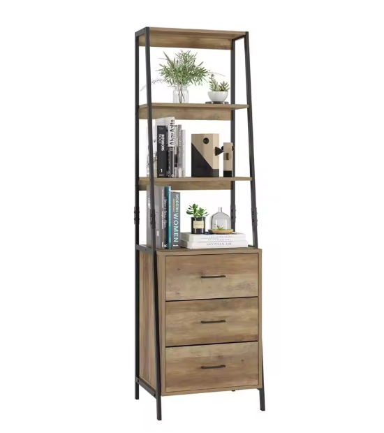 Boekenkast met 3 Lades en 3 Planken – Industrieel Opbergrek 51x40x175 cm