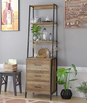 Boekenkast met 3 Lades en 3 Planken – Industrieel Opbergrek 51x40x175 cm