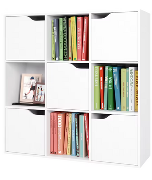 Witte Boekenkast met 5 Deuren – 9 Vakken Houten Kast 90x90 cm