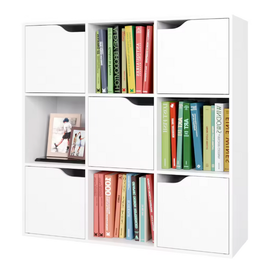 Witte Boekenkast met 5 Deuren – 9 Vakken Houten Kast 90x90 cm