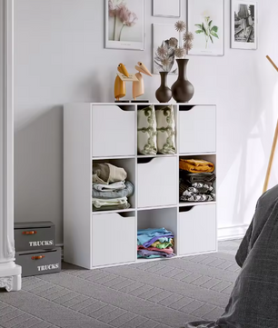 Witte Boekenkast met 5 Deuren – 9 Vakken Houten Kast 90x90 cm