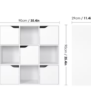 Witte Boekenkast met 5 Deuren – 9 Vakken Houten Kast 90x90 cm