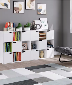 Witte Boekenkast met 5 Deuren – 9 Vakken Houten Kast 90x90 cm