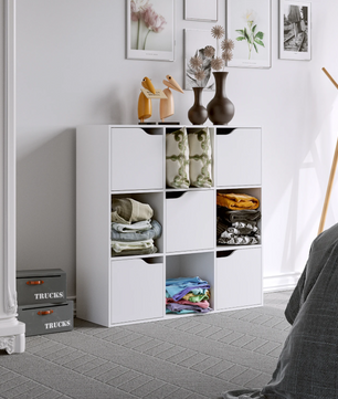 Witte Boekenkast met 5 Deuren – 9 Vakken Houten Kast 90x90 cm