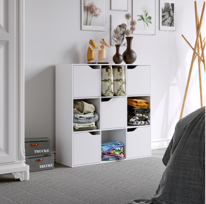 Witte Boekenkast met 5 Deuren – 9 Vakken Houten Kast 90x90 cm