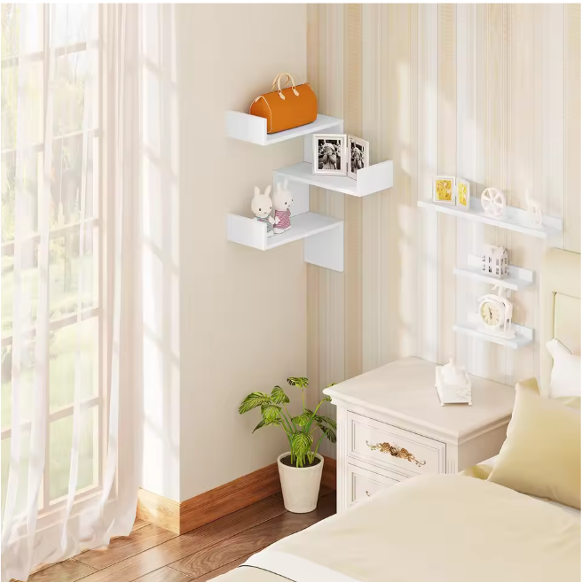 Witte Hoek Wandplank met 3 Niveaus – Zwevend Rek 73 cm