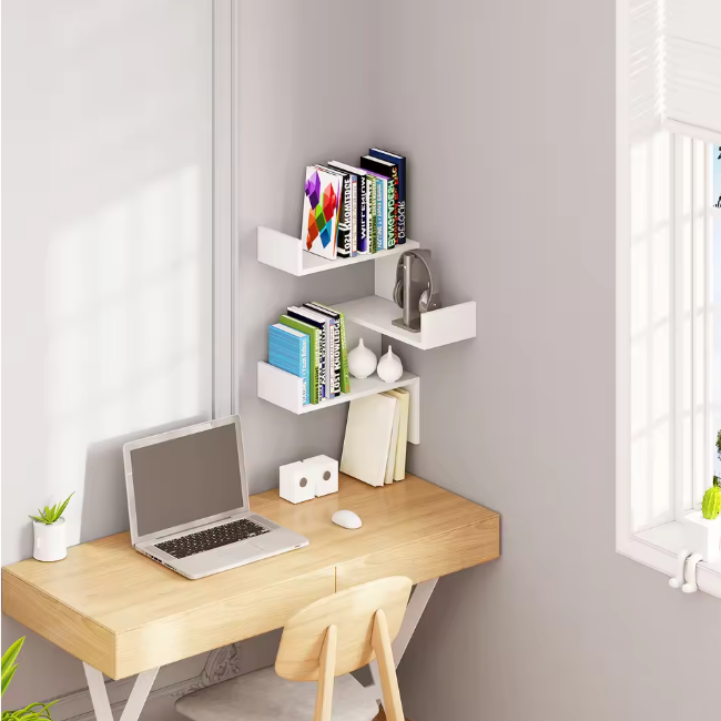 Witte Hoek Wandplank met 3 Niveaus – Zwevend Rek 73 cm