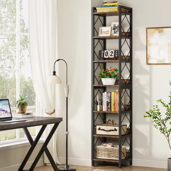 Hoge Smalle Boekenkast met 7 Planken – Industrieel Opbergrek