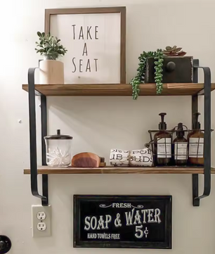 Industriële Wandplank met 2 Lagen – Houten Opbergrek van Metaal en Den, 60x15x51,5 cm