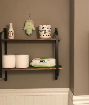 Industriële Wandplank met 2 Lagen – Houten Opbergrek van Metaal en Den, 60x15x51,5 cm