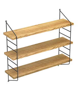 Industriële Wandplank met 3 Lagen – Zwevend Houten Wandrek 58x15x54,5 cm