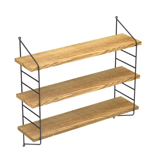 Industriële Wandplank met 3 Lagen – Zwevend Houten Wandrek 58x15x54,5 cm