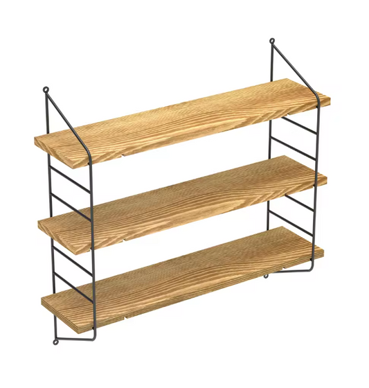 Industriële Wandplank met 3 Lagen – Zwevend Houten Wandrek 58x15x54,5 cm