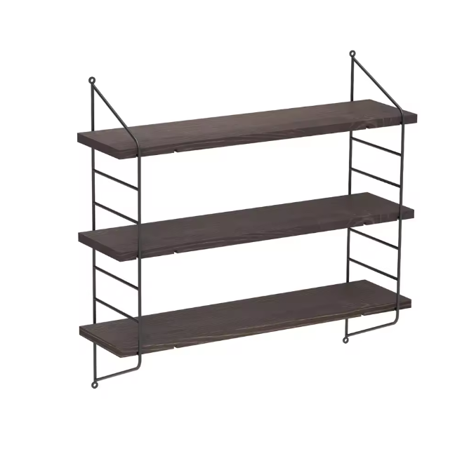 Industriële Wandplank met 3 Lagen – Zwevend Houten Wandrek 58x15x54,5 cm
