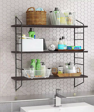 Industriële Wandplank met 3 Lagen – Zwevend Houten Wandrek 58x15x54,5 cm