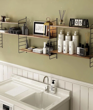 Industriële Wandplank met 3 Lagen – Zwevend Houten Wandrek 58x15x54,5 cm