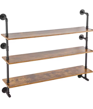 Industriële Wandplank met 3 Lagen – Houten Opbergrek van Metaal 61x20x72,5 cm
