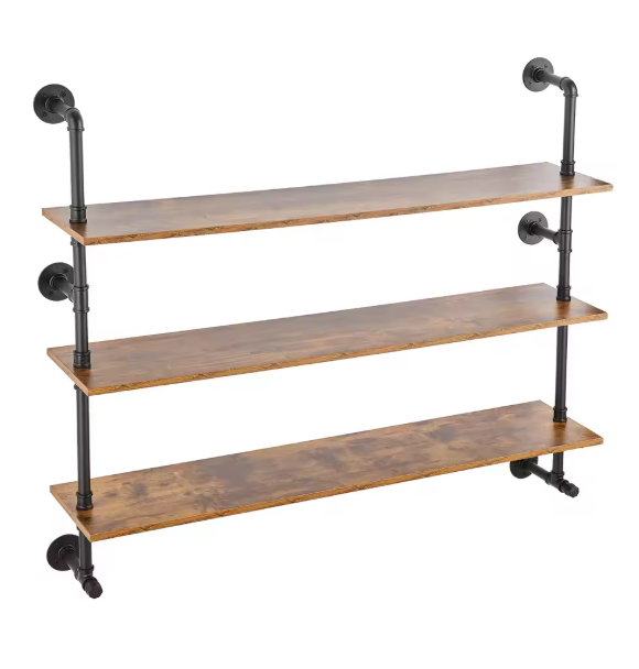 Industriële Wandplank met 3 Lagen – Houten Opbergrek van Metaal 61x20x72,5 cm