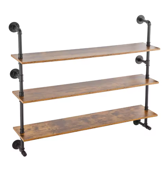 Industriële Wandplank met 3 Lagen – Houten Opbergrek van Metaal 61x20x72,5 cm