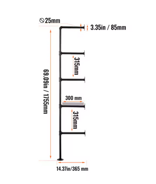 Industriële Wandplank met 3 Lagen – Houten Opbergrek van Metaal 61x20x72,5 cm