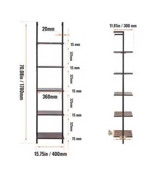 Industriële Wandplank met 3 Lagen – Houten Opbergrek van Metaal 61x20x72,5 cm