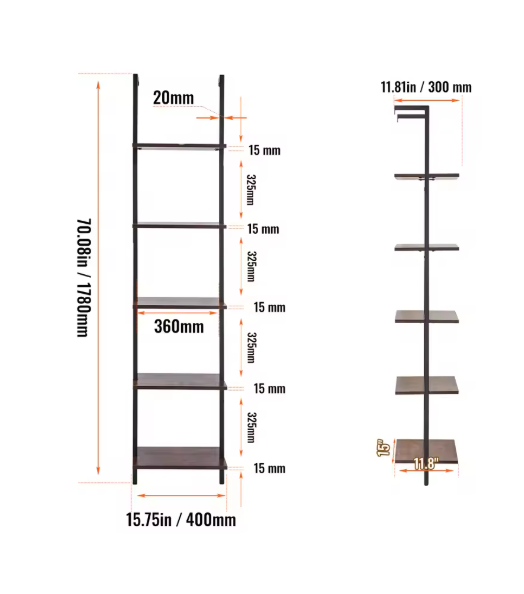Industriële Wandplank met 3 Lagen – Houten Opbergrek van Metaal 61x20x72,5 cm