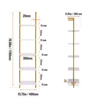 Industriële Wandplank met 3 Lagen – Houten Opbergrek van Metaal 61x20x72,5 cm