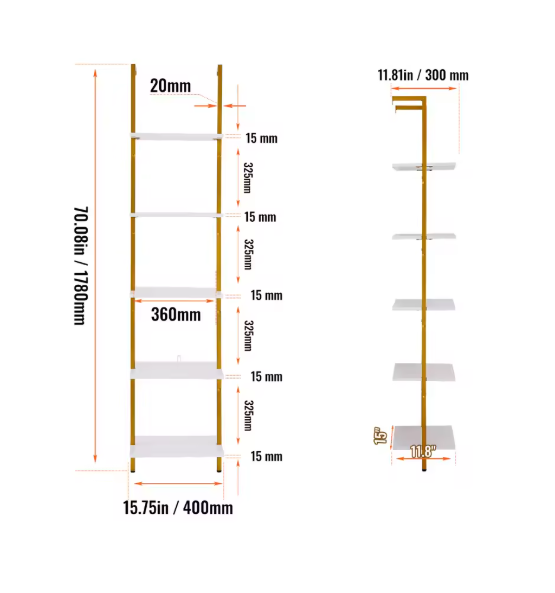Industriële Wandplank met 3 Lagen – Houten Opbergrek van Metaal 61x20x72,5 cm
