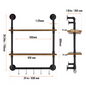 Industriële Wandplank met 3 Lagen – Houten Opbergrek van Metaal 61x20x72,5 cm