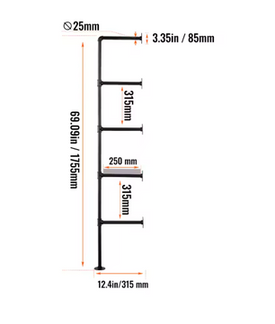 Industriële Wandplank met 3 Lagen – Houten Opbergrek van Metaal 61x20x72,5 cm