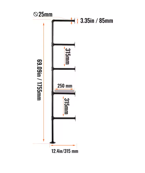 Industriële Wandplank met 3 Lagen – Houten Opbergrek van Metaal 61x20x72,5 cm