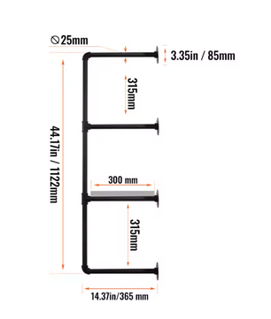 Industriële Wandplank met 3 Lagen – Houten Opbergrek van Metaal 61x20x72,5 cm
