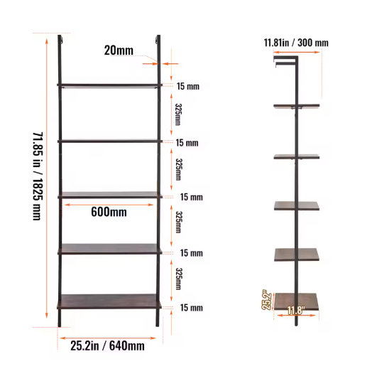 Industriële Wandplank met 3 Lagen – Houten Opbergrek van Metaal 61x20x72,5 cm