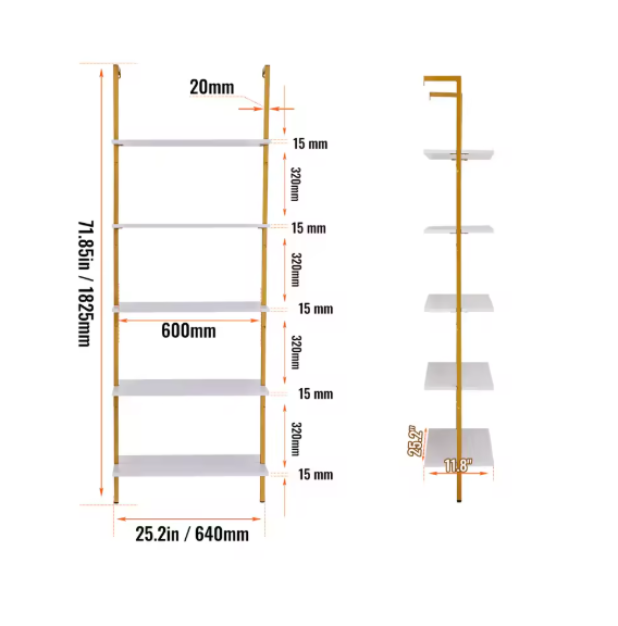 Industriële Wandplank met 3 Lagen – Houten Opbergrek van Metaal 61x20x72,5 cm