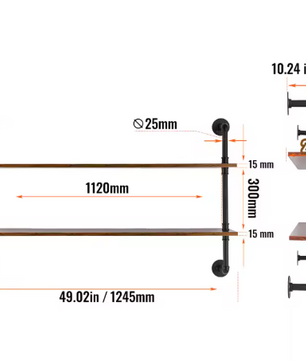 Industriële Wandplank met 3 Lagen – Houten Opbergrek van Metaal 61x20x72,5 cm