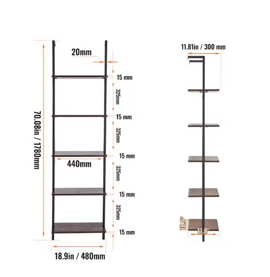 Industriële Wandplank met 3 Lagen – Houten Opbergrek van Metaal 61x20x72,5 cm